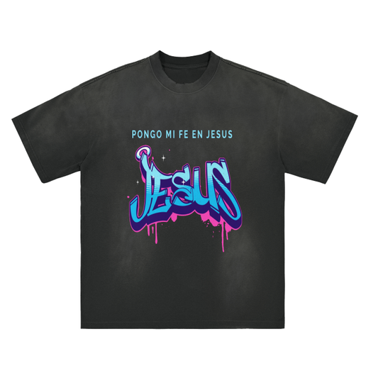 " Fe en Jesus" Drop Shoulder Crew Neck T-Shirt - Salt and Light Apparel Store