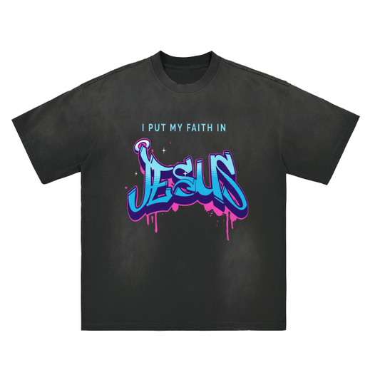 "Faith In Jesus"  Drop Shoulder Crew Neck T-Shirt